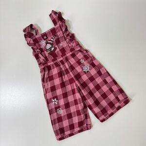 Peanuts Snoopy BoxLunch One Piece Plaid Flannel Ruffle Overalls Romper 4T